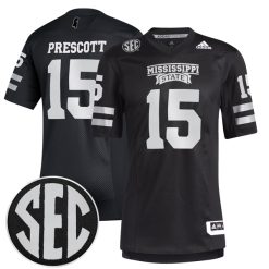 Dak Prescott Mississippi State Bulldogs Football Black Premier Strategy Jersey - All Stitched