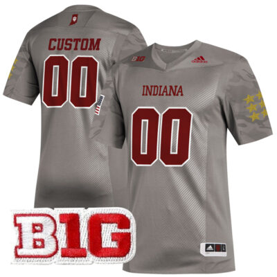 Custom Indiana Hoosiers Football Grey Premier Strategy Jersey - All Stitched