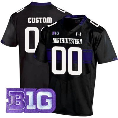 Custom Northwestern Wildcats Football Black Alternate Game Jersey - All Stitched