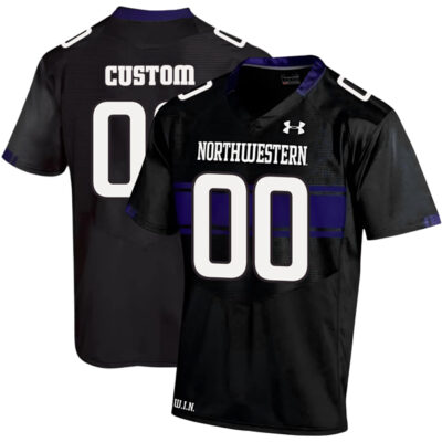 Custom Northwestern Wildcats Football Black Alternate Game Jersey - All Stitched