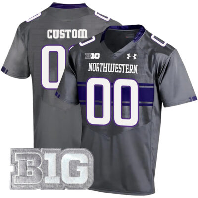 Custom Northwestern Wildcats Football Grey Alternate Game Jersey - All Stitched