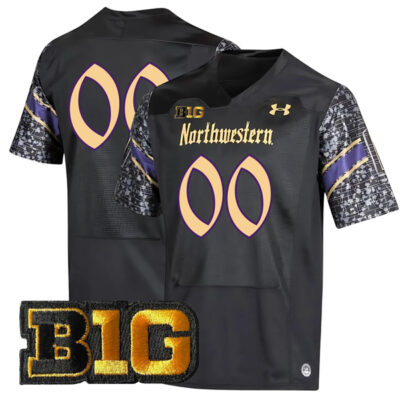 Custom Northwestern Wildcats Football Black Gothic Alternate Jersey - All Stitched