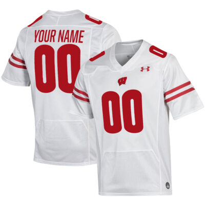 Custom Wisconsin Badgers Football White Away Game Jersey - All Stitched