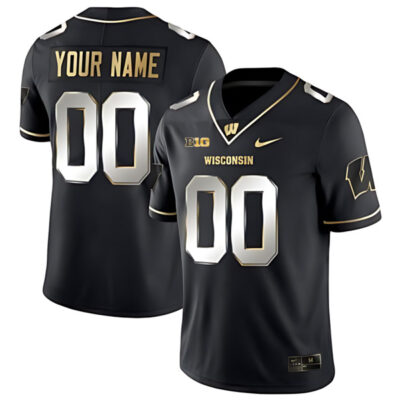 Custom Wisconsin Badgers Football Black Gold Jersey - All Stitched