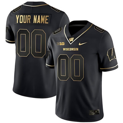 Custom Wisconsin Badgers Football Black Gold Limited Jersey - All Stitched