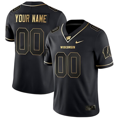 Custom Wisconsin Badgers Football Black Gold Limited Jersey - All Stitched