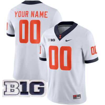 Custom Illinois Fighting Illini Football White Away Game Jersey - All Stitched