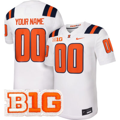 Custom Illinois Fighting Illini Football White Away Jersey - All Stitched