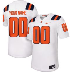 Custom Illinois Fighting Illini Football White Away Jersey - All Stitched