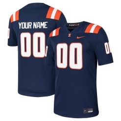 Custom Illinois Fighting Illini Football Navy Alternate Jersey - All Stitched