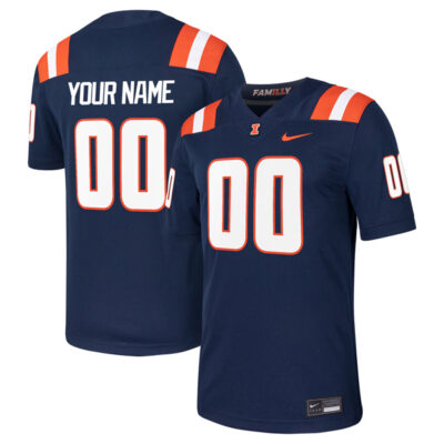 Custom Illinois Fighting Illini Football Navy Alternate Jersey - All Stitched