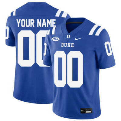 Custom Duke Blue Devils Football Royal Home Game Jersey w/ ACC Patch - All Stitched