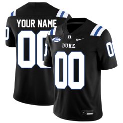Custom Duke Blue Devils Football Black Alternate Game Jersey w/ ACC Patch - All Stitched