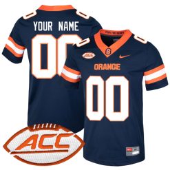 Custom Syracuse Orange Football Navy Home Game Jersey w/ ACC Patch - All Stitched