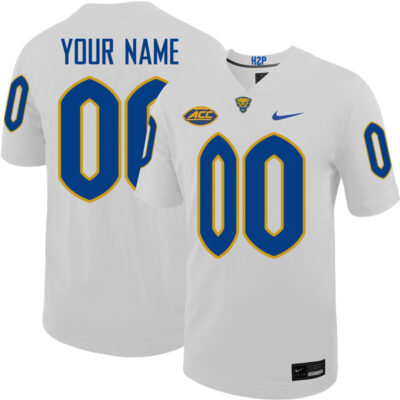 Custom Pittsburgh Panthers Football White Away Game Jersey w/ ACC Patch - All Stitched