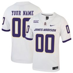 Custom James Madison Dukes Football White Away Jersey w/ SBC Patch - All Stitched