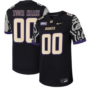 Custom James Madison Dukes Football Black Jersey w/ SBC Patch - All Stitched