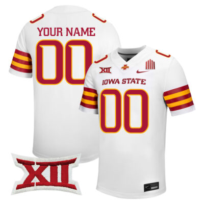 Custom Iowa State Cyclones Football White Away Jersey w/ XII Patch - All Stitched