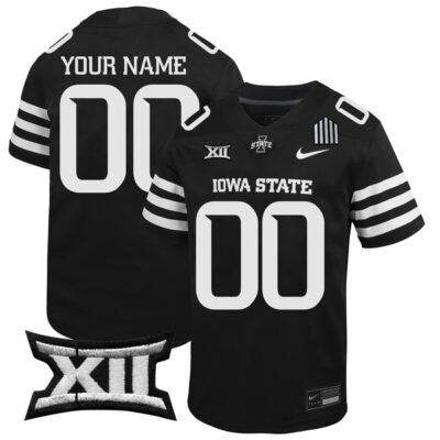 Custom Iowa State Cyclones Football Black Alternate Jersey w/ XII Patch - All Stitched