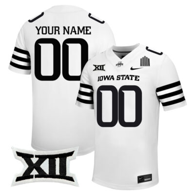 Custom Iowa State Cyclones Football White Alternate Jersey w/ XII Patch - All Stitched