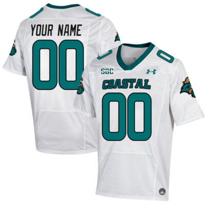 Custom Coastal Carolina Chanticleers Football White Away Jersey w/ SBC Patch - All Stitched