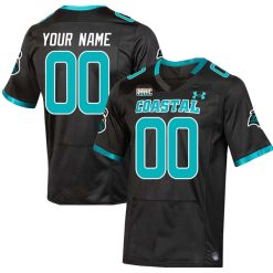 Custom Coastal Carolina Chanticleers Football Black Alternate Jersey w/ SBC Patch - All Stitched