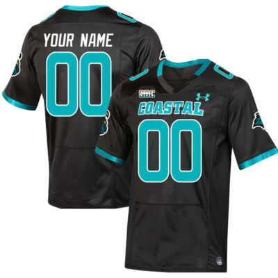 Custom Coastal Carolina Chanticleers Football Black Alternate Jersey w/ SBC Patch - All Stitched