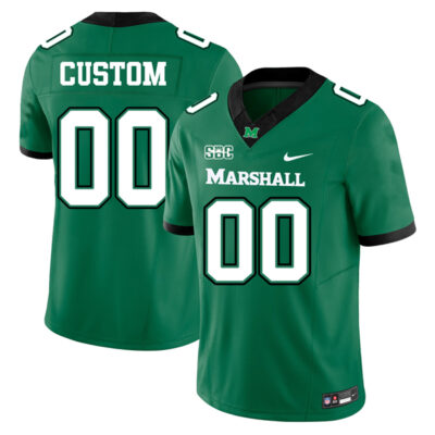 Custom Marshall Thundering Herd Football Green Home Jersey w/ SBC Patch - All Stitched