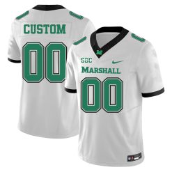 Custom Marshall Thundering Herd Football White Away Jersey w/ SBC Patch - All Stitched