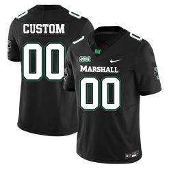 Custom Marshall Thundering Herd Football Black Alternate Jersey w/ SBC Patch - All Stitched