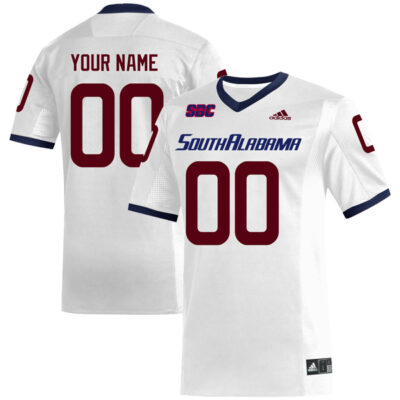 Custom South Alabama Jaguars Football White Away Jersey w/ SBC Patch - All Stitched