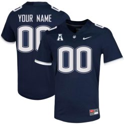 Custom Uconn Huskies Football Navy Home Jersey w/ AAC Patch - All Stitched