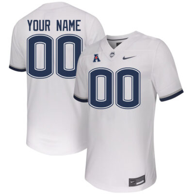 Custom Uconn Huskies Football White Away Jersey w/ AAC Patch - All Stitched