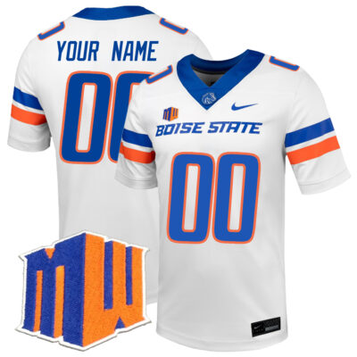 Custom Boise State Broncos Football White Away Jersey w/ MWC Patch - All Stitched