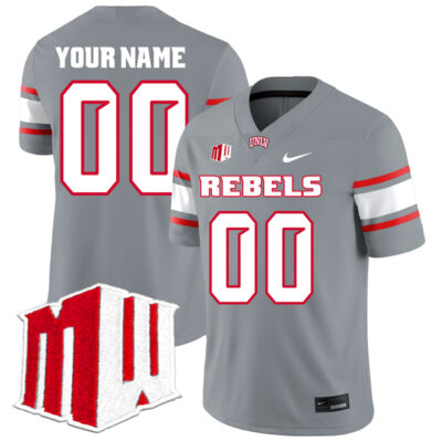 Custom UNLV Rebels Football Grey Alternate Jersey w/ MWC Patch - All Stitched