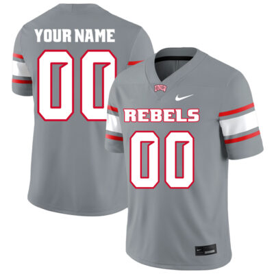 Custom UNLV Rebels Football Grey Alternate Jersey - All Stitched