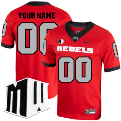 Custom UNLV Rebels Football Red Alternate Jersey w/ MWC Patch - All Stitched