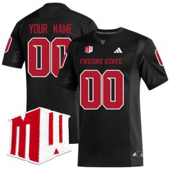 Custom Fresno State Bulldogs Football Black Alternate Jersey w/ WMC Patch - All Stitched