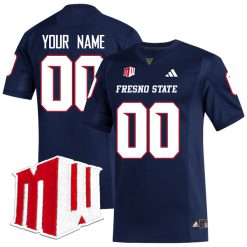 Custom Fresno State Bulldogs Football Navy Alternate Jersey w/ WMC Patch - All Stitched
