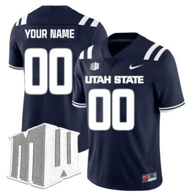 Custom Utah State Aggies Football Navy Home Jersey w/ MWC Patch - All Stitched