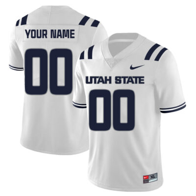 Custom Utah State Aggies Football White Away Jersey - All Stitched