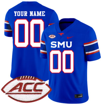 Custom SMU Mustangs Football Royal Home Jersey w/ ACC Patch - All Stitched