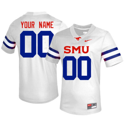 Custom SMU Mustangs Football White Away Jersey - All Stitched