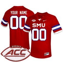 Custom SMU Mustangs Football Red Alternate Jersey w/ ACC Patch - All Stitched