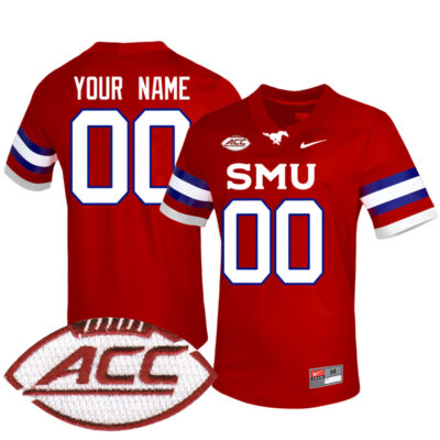 Custom SMU Mustangs Football Red Alternate Jersey w/ ACC Patch - All Stitched