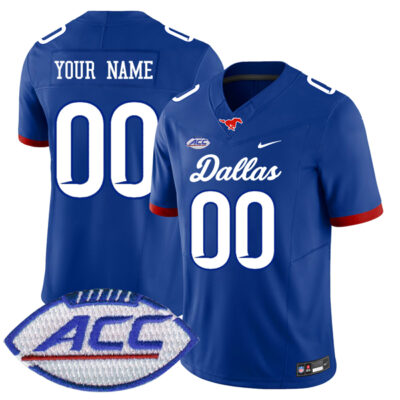 Custom SMU Mustangs Football Royal Jersey w/ ACC Patch - All Stitched