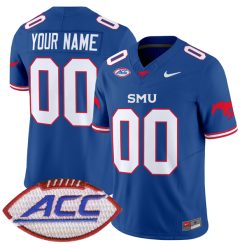 Custom SMU Mustangs Football Royal Vapor F.U.S.E Limited Jersey w/ ACC Patch - All Stitched