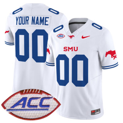 Custom SMU Mustangs Football White Vapor F.U.S.E Limited Jersey w/ ACC Patch - All Stitched