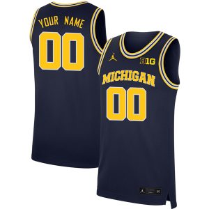 Custom Michigan Wolverines Basketball Navy Game Jersey w/ B1G Patch - All Stitched