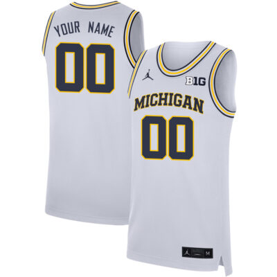 Custom Michigan Wolverines Basketball White Game Jersey w/ B1G Patch - All Stitched